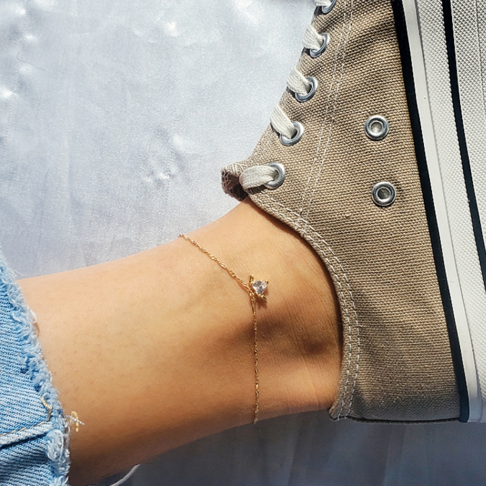 18k gold filled anklet afrodite charm crystal diamond CZ